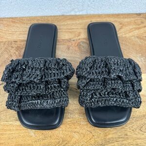 FARM Rio Black Ruffle Slide Sandal Size 6